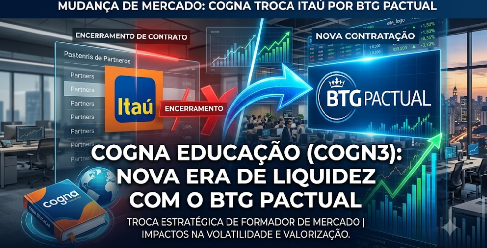 Mudança no Mercado: Cogna (COGN3) Troca Itaú por BTG Pactual como Formador de Mercado